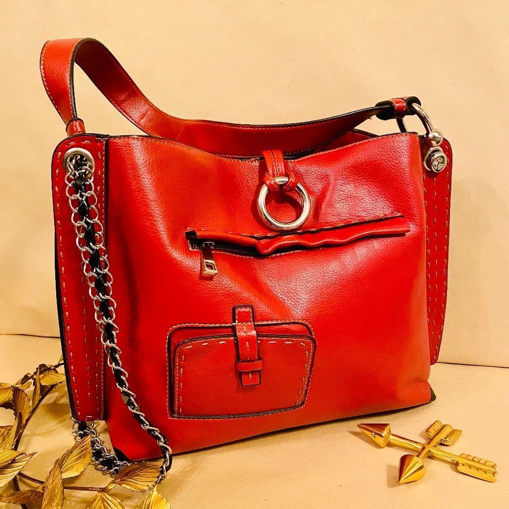 Vintage BCBG Red Leather Hobo Bag/Shoulder Bag/Crossbody Bag